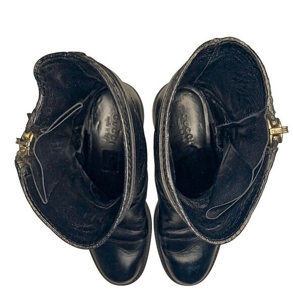 Gucci Bonneville Black Leather Guccissima Moto Boots EU 36.5 US 6.5 GG Logo - Picture 8 of 13